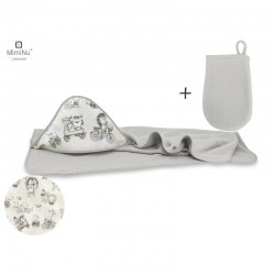 MimiNu - Set prosop mare cu gluga Dimensiune 100x100 cm + Manusa de baie bebelusi 12x21 cm Materiale certificate Oeko Tex Standa