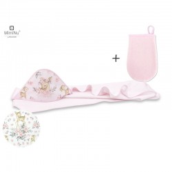 MimiNu - Set prosop mare cu gluga Dimensiune 100x100 cm + Manusa de baie bebelusi 12x21 cm Materiale certificate Oeko Tex Standa