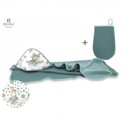 MimiNu - Set prosop mare cu gluga Dimensiune 100x100 cm + Manusa de baie bebelusi 12x21 cm Materiale certificate Oeko Tex Standa