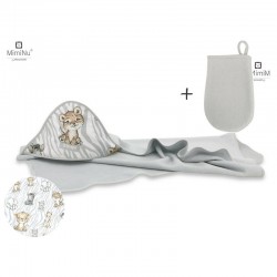 MimiNu - Set prosop mare cu gluga Dimensiune 100x100 cm + Manusa de baie bebelusi 12x21 cm Materiale certificate Oeko Tex Standa
