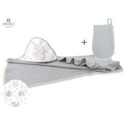 MimiNu - Set prosop mare cu gluga Dimensiune 100x100 cm + Manusa de baie bebelusi 12x21 cm Materiale certificate Oeko Tex Standa