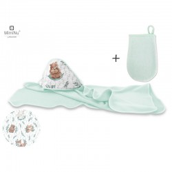 MimiNu - Set prosop mare cu gluga Dimensiune 100x100 cm + Manusa de baie bebelusi 12x21 cm Materiale certificate Oeko Tex Standa