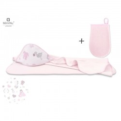 MimiNu - Set prosop mare cu gluga Dimensiune 100x100 cm + Manusa de baie bebelusi 12x21 cm Materiale certificate Oeko Tex Standa