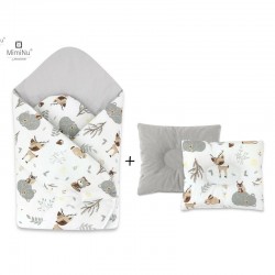 MimiNu - Set paturica de infasat cu doua fete Dimensiune 75x75 cm + Perna bebelusi profilata Cu doua fete Cu functie anti-soc Di
