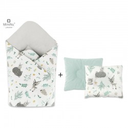 MimiNu - Set paturica de infasat cu doua fete Dimensiune 75x75 cm + Perna bebelusi profilata Cu doua fete Cu functie anti-soc Di