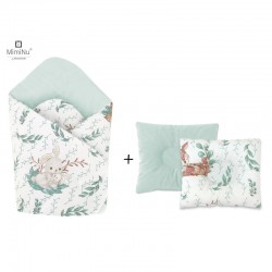 MimiNu - Set paturica de infasat cu doua fete Dimensiune 75x75 cm + Perna bebelusi profilata Cu doua fete Cu functie anti-soc Di