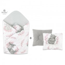MimiNu - Set paturica de infasat cu doua fete Dimensiune 75x75 cm + Perna bebelusi profilata Cu doua fete Cu functie anti-soc Di
