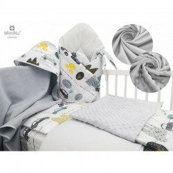 MimiNu - Set pentru bebelusi 6+1 piese Cu paturica de infasat Prosop Paturica Cearceaf 120x60 cm Fata de perna Husa pilota Jucar