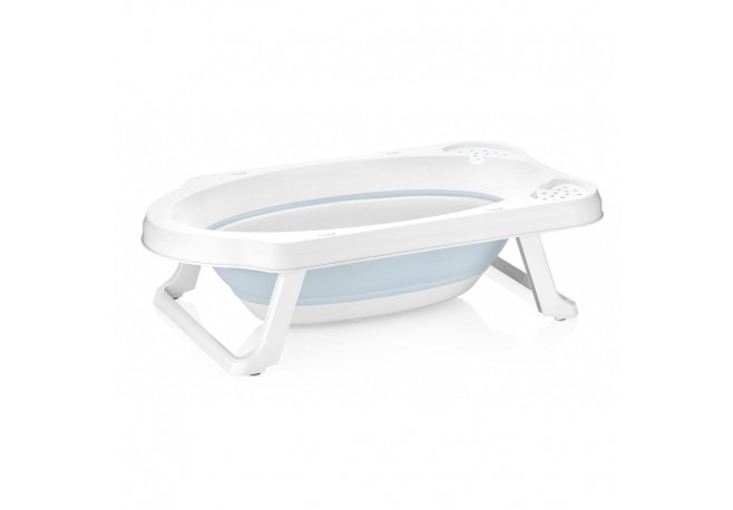 Cadita pliabila pentru bebelusi cu dop de scurgere Maja 82 x 48 x 23.5 cm Keeeper Cloudy Blue