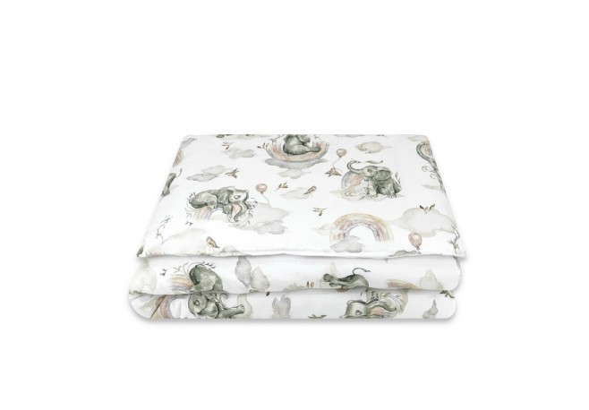 Qmini - Lenjerie junior cu 2 piese Din bumbac certificat Oeko Tex Standard 100 140 x 200 cm Elephants on Rainbow