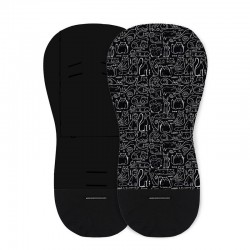 Petite&Mars - Salteluta pentru carucior din spuma cu memorie 86 x 42 cm Reversibila Universala Din bumbac Design pisici Negru