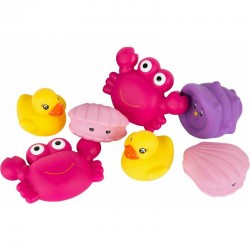 Set 7 animalute de baie Fara gauri Cu gentuta pentru transport Fara BPA Floating Sea Friends Playgro Pink New