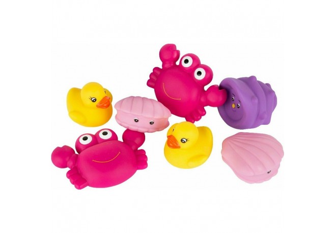 Set 7 animalute de baie Fara gauri Cu gentuta pentru transport Fara BPA Floating Sea Friends Playgro Pink New