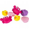 Set 7 animalute de baie Fara gauri Cu gentuta pentru transport Fara BPA Floating Sea Friends Playgro Pink New