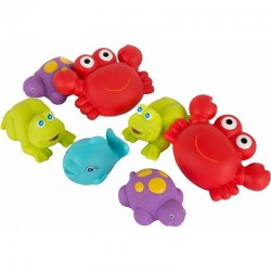Set 7 animalute de baie Fara gauri Cu gentuta pentru transport Fara BPA Floating Sea Friends Playgro New Blue