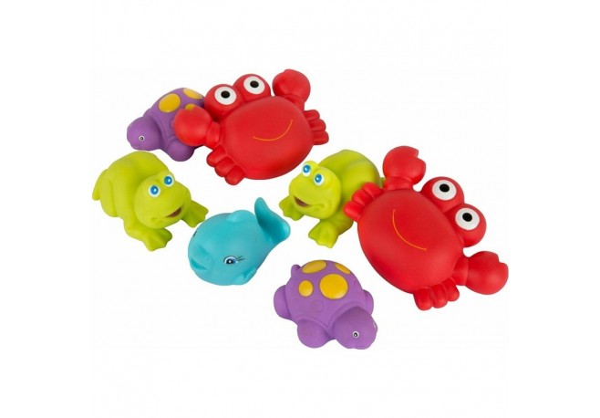 Set 7 animalute de baie Fara gauri Cu gentuta pentru transport Fara BPA Floating Sea Friends Playgro New Blue