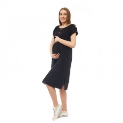 Qmini - Rochie pentru gravide si pentru alaptare L/XL Din in si poliester Confortabila si lejera Black