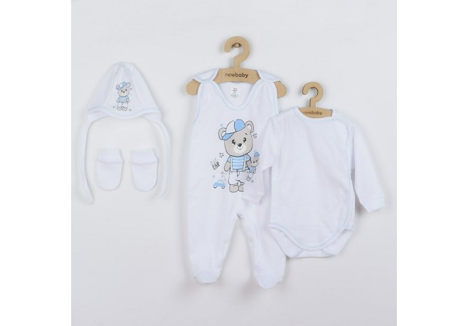 Set 4 piese: body cu maneca lunga salopeta fara maneci caciulita manusi Marime 56 Din bumbac 100% New Baby Teddy Bear