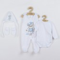 Set 4 piese: body cu maneca lunga salopeta fara maneci caciulita manusi Marime 56 Din bumbac 100% New Baby Teddy Bear