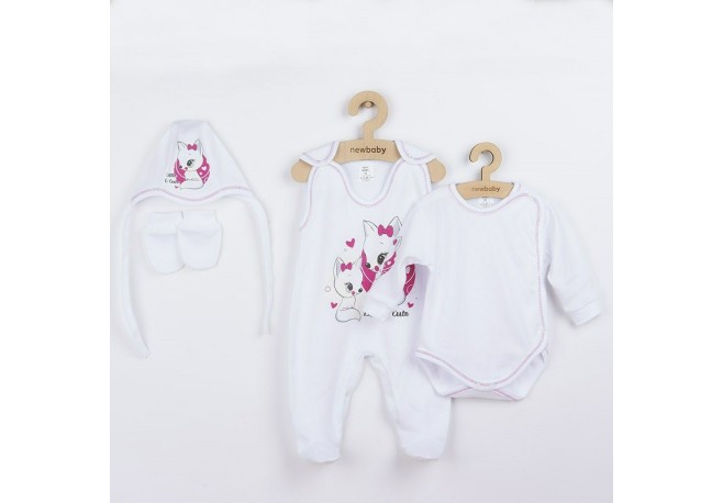 Set 4 piese: body cu maneca lunga salopeta fara maneci caciulita manusi Marime 56 Din bumbac 100% New Baby Foxy