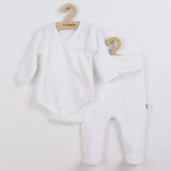 Set 2 piese: body cu maneca lunga si pantaloni cu botosei Marime 62 Din bumbac 100% New Baby Practical White