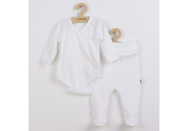 Set 2 piese: body cu maneca lunga si pantaloni cu botosei Marime 62 Din bumbac 100% New Baby Practical White