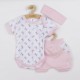 Set 3 piese pentru vara: pantaloni scurti body si bentita pentru cap Marime 62 Din bumbac 100% Perfect Summer Pink