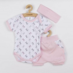 Set 3 piese pentru vara: pantaloni scurti body si bentita pentru cap Marime 62 Din bumbac 100% Perfect Summer Pink