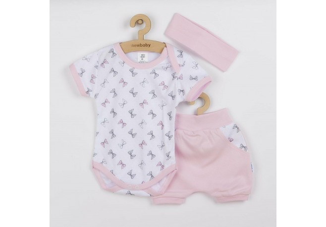 Set 3 piese pentru vara: pantaloni scurti body si bentita pentru cap Marime 62 Din bumbac 100% Perfect Summer Pink