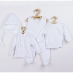 Set 5 piese Salopeta fara maneci jacheta bluza caciulita manusi Marime 56 Din bumbac 100% New Baby White