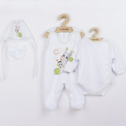 Set 4 piese: body cu maneca lunga salopeta fara maneci caciulita manusi Marime 56 Din bumbac 100% New Baby Snail