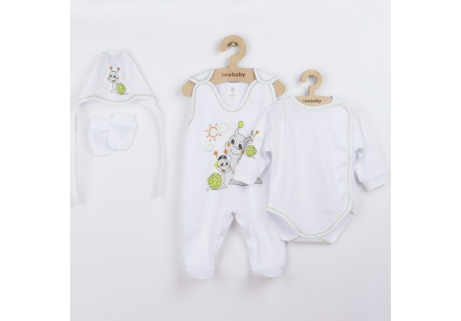 Set 4 piese: body cu maneca lunga salopeta fara maneci caciulita manusi Marime 56 Din bumbac 100% New Baby Snail