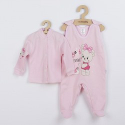 Set 2 piese: salopeta fara maneci bluza Marime 62 Din bumbac 100% New Baby Mouse Pink