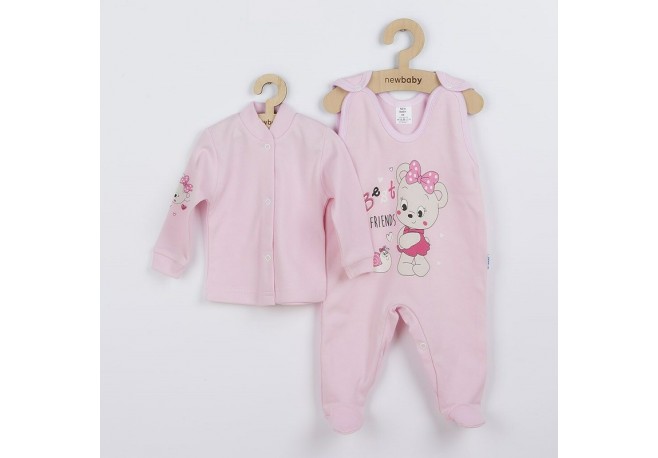 Set 2 piese: salopeta fara maneci bluza Marime 62 Din bumbac 100% New Baby Mouse Pink