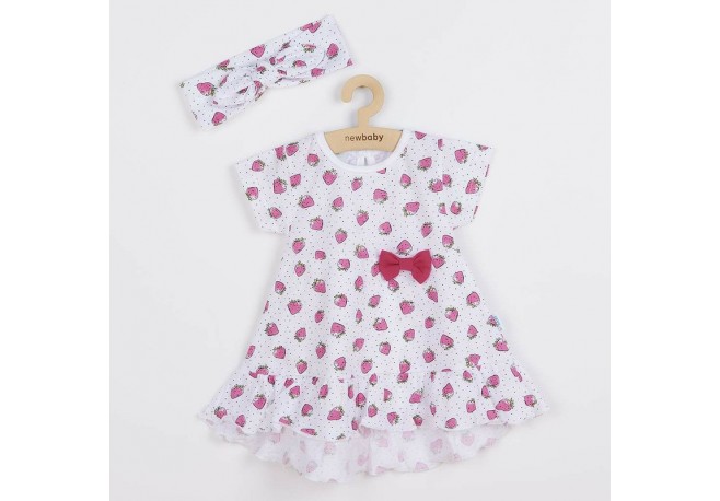 Set 2 piese: rochita pentru fetite bentita pentru cap Marime 86 Din bumbac 100% New Baby Strawberry