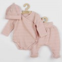 Set 3 piese: body cu maneca lunga pantalonasi cu botosei caciulita Marime 62 Din bumbac 100% New Baby I am Pink