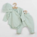 Set 3 piese: body cu maneca lunga pantalonasi cu botosei caciulita Marime 62 Din bumbac 100% New Baby I am Mint