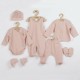 Set 7 piese: body cu maneca lunga bluza pantalonasi cu botosei salopeta fara maneci caciulita manusi botosei Marime 56 Din bumba