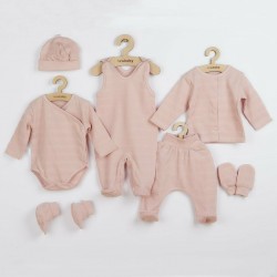 Set 7 piese: body cu maneca lunga bluza pantalonasi cu botosei salopeta fara maneci caciulita manusi botosei Marime 56 Din bumba