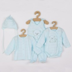 Set 4 piese: bluza body cu maneca lunga salopeta fara maneci caciulita Marime 56 Din bumbac 100% New Baby Sweet Bear Blue