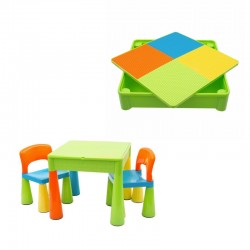 Set masuta si doua scaune pentru copii Multicolor Cu parte detasabila si reversibila Partea reversibila pentru Lego Duplo New Ba
