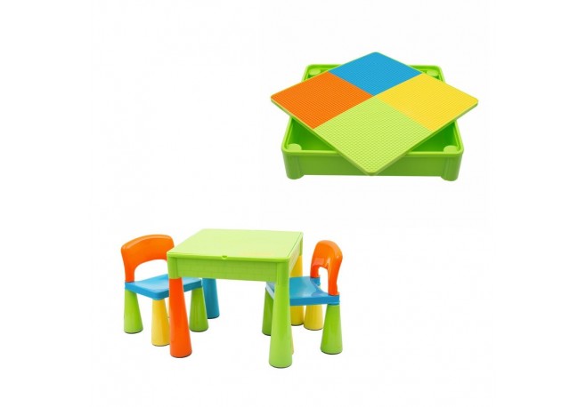 Set masuta si doua scaune pentru copii Multicolor Cu parte detasabila si reversibila Partea reversibila pentru Lego Duplo New Ba