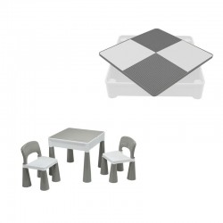 Set masuta si doua scaune pentru copii Grey and White Cu parte detasabila si reversibila Partea reversibila pentru Lego Duplo Ne