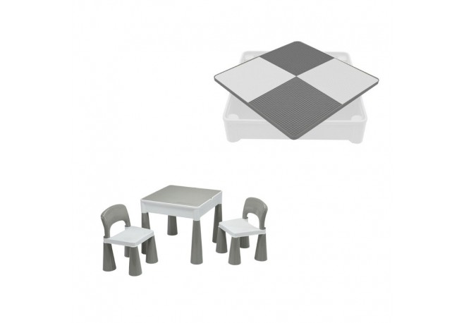 Set masuta si doua scaune pentru copii Grey and White Cu parte detasabila si reversibila Partea reversibila pentru Lego Duplo Ne