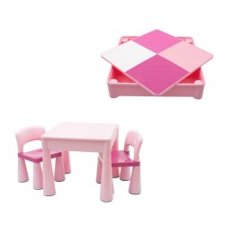 Set masuta si doua scaune pentru copii Pink Cu parte detasabila si reversibila Partea reversibila pentru Lego Duplo New Baby