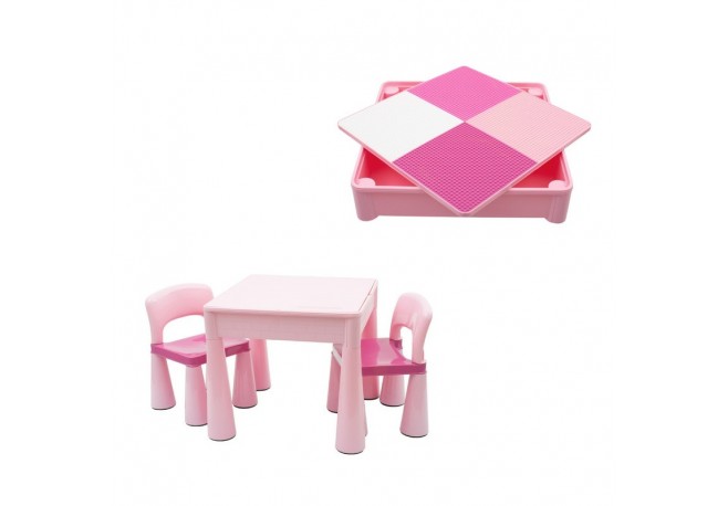 Set masuta si doua scaune pentru copii Pink Cu parte detasabila si reversibila Partea reversibila pentru Lego Duplo New Baby