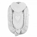 Set 3 piese Luxury Baby Nest cu doua fete Cu paturica si pernuta in forma de inima New Baby Minky Heart Grey