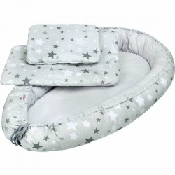 Set 3 piese Baby Nest Cu paturica si pernuta New Baby White/Grey stars