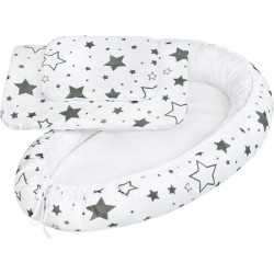 Set 3 piese Baby Nest Cu paturica si pernuta New Baby Grey stars