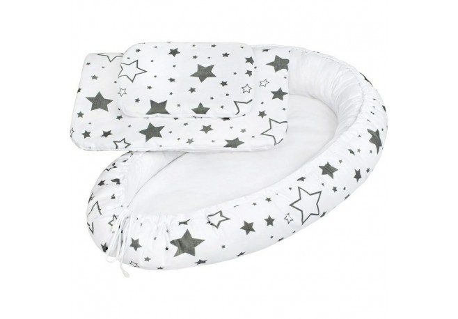 Set 3 piese Baby Nest Cu paturica si pernuta New Baby Grey stars